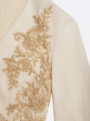 Women Apricot Applique V Neck Long Sleeve Two-Piece Set With Belt