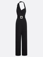 Black Side-Slit Sleeveless Wide-Leg Jumpsuit With Belt