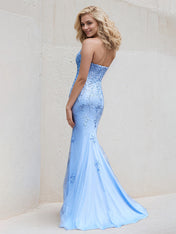 Blue Tulle Halter Neck Sleeveless Floor Length Bridesmaid Dress With Appliques