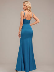 Trumpet/Mermaid Spaghetti Straps Floor-Length Satin Bridesmaid Dress With Ruffle