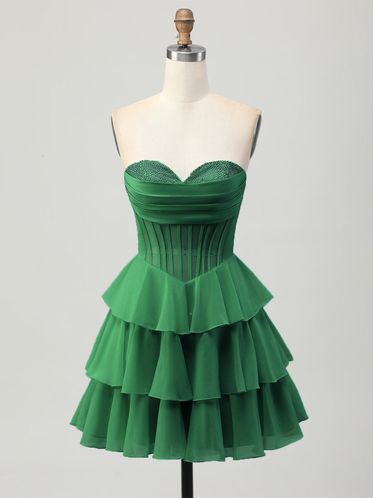 A Line Strapless Tiered Corset Beaded Homecoming Dress