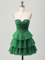 Blue A Line Strapless Tiered Corset Beaded Homecoming Dress