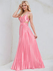 Peony Satin A Line Spaghetti Straps Sleeveless Floor Length Bridesmaid Dress