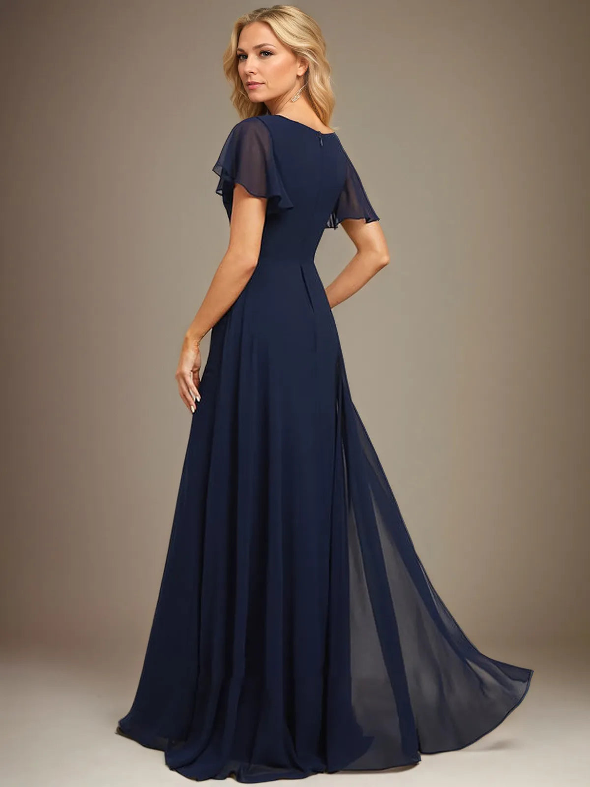 Dreamylily Women Sheath/Column Asymmetrical Floor-Length Chiffon Dress