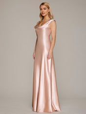 Pink Sheath/Column Satin Asymmetrical Sleeveless Floor Length Dresses