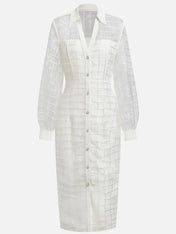 White Shirt Dress Shirt Collar Long Sleeve Balloon Sleeve Sheath Midi Dress