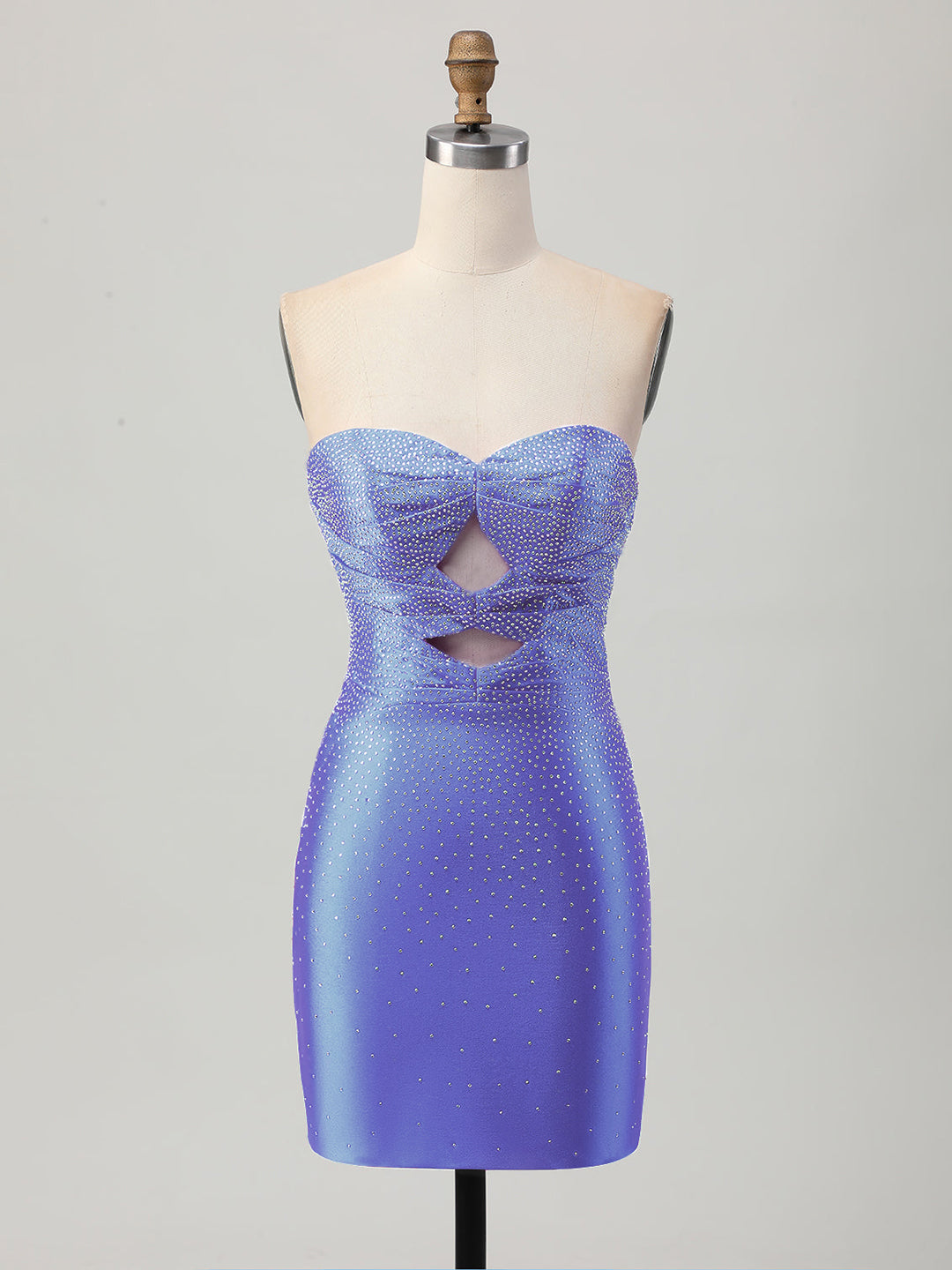 Strapless Tight Satin Cut Out Short Mini Dress with Beading