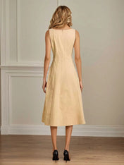 A Line V Neck Sleeveless Tea Length Stretch Crepe Mother of the Bride Dress