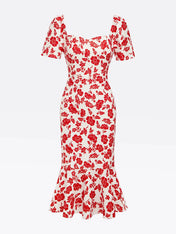 Red Floral Sweetheart Neckline Mermaid Midi Dress