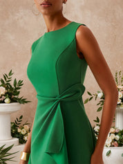 Green Commuting Sleeveless Boat Neck Plain A-line Midi Dress