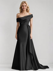 A Line Satin One Shoulder Sleeveless Floor Length Dress