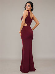 Cabernet Sheath/Column Stretch Crepe Scoop Sleeveless Floor-Length Bridesmaid Dresses