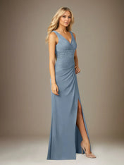 Trumpet/Mermaid V Neck Sleeveless Floor-Length Chiffon Dress With Sequins