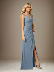 Trumpet/Mermaid V Neck Sleeveless Floor-Length Chiffon Dress With Sequins