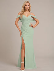 Celadon Trumpet/Mermaid V-Neck Floor-Length Chiffon Bridesmaid Dress