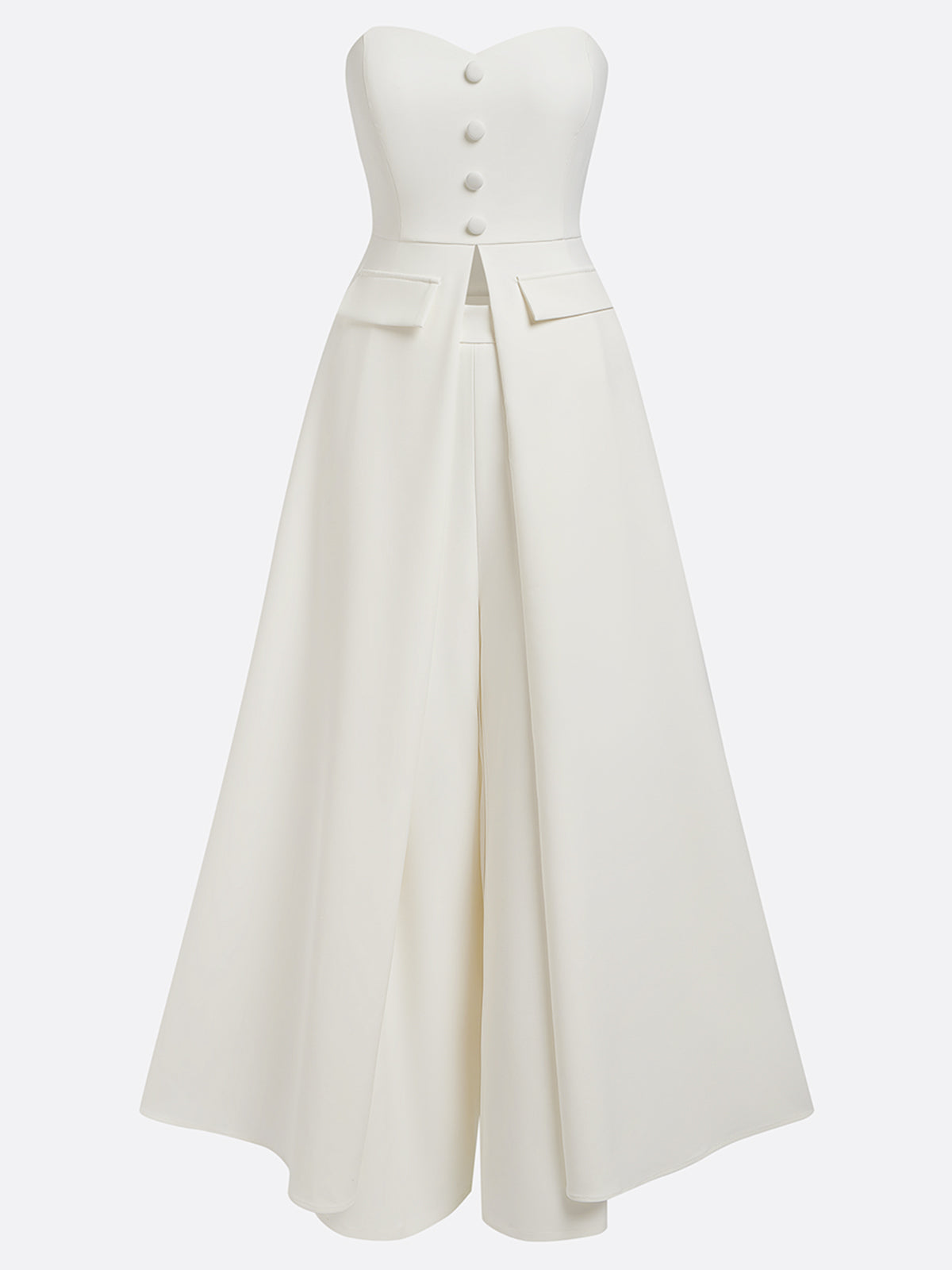 White Buckle Strapless Sleeveless Two-Piece Set