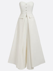 White Buckle Strapless Sleeveless Two-Piece Set