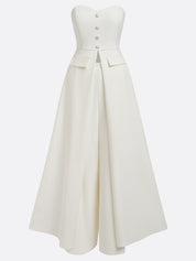 White Buckle Strapless Sleeveless Two-Piece Set