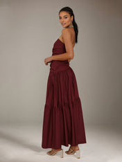 Burgundy A Line Off The Shoulder Sleeveless Ankle Length Bridesmaid Dresses