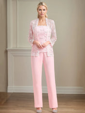 Chiffon Off The Shoulder Sleeveless Floor Length Mother of the Bride Pantsuits With Appliques