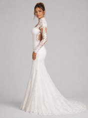 Elegant High Neck Long Sleeve Lace Mermaid Wedding Dress with Chapel Train