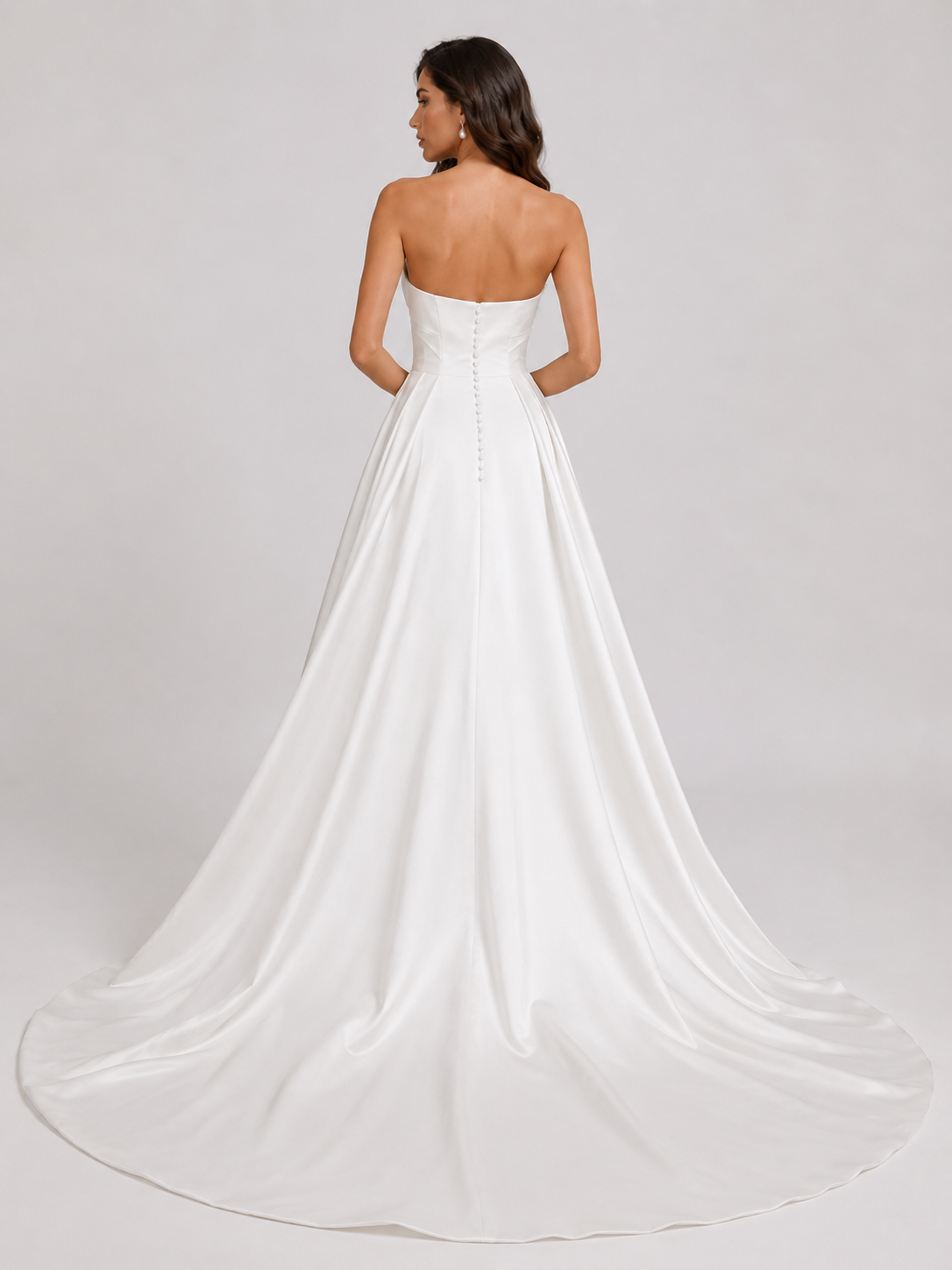 Elegant Strapless Ruched Satin Sheath Wedding Dress with High Slit and Chapel Train