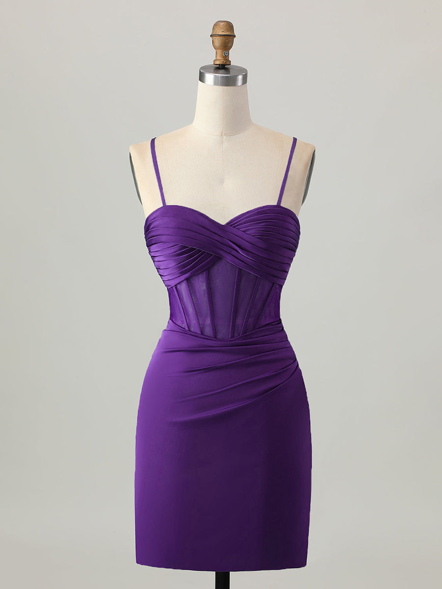 Blue Satin Tight Short Corset Homecoming Dress