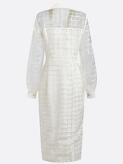 White Shirt Dress Shirt Collar Long Sleeve Balloon Sleeve Sheath Midi Dress