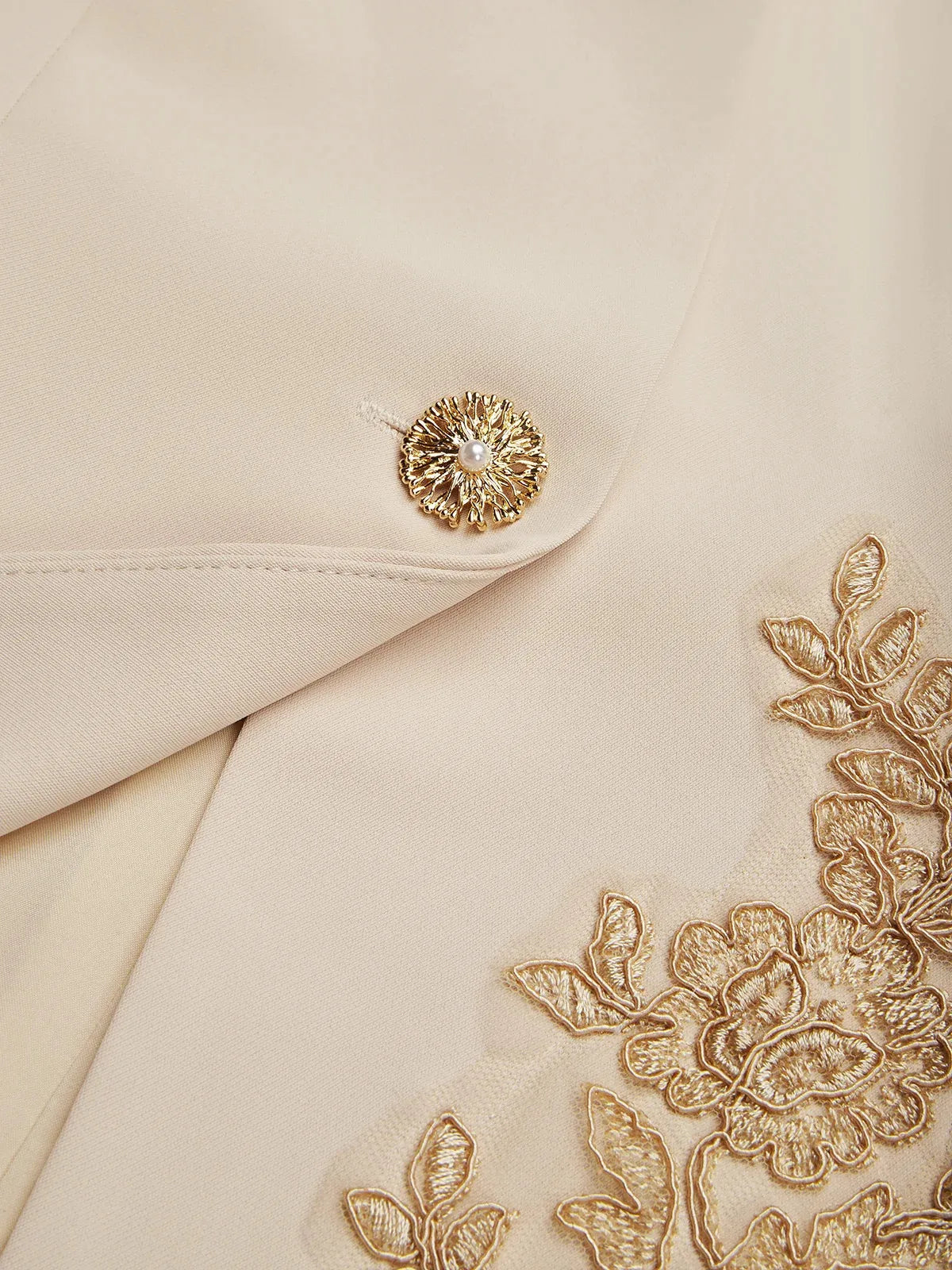Women Apricot Applique V Neck Long Sleeve Two-Piece Set With Belt