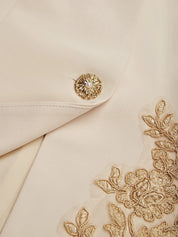 Women Apricot Applique V Neck Long Sleeve Two-Piece Set With Belt