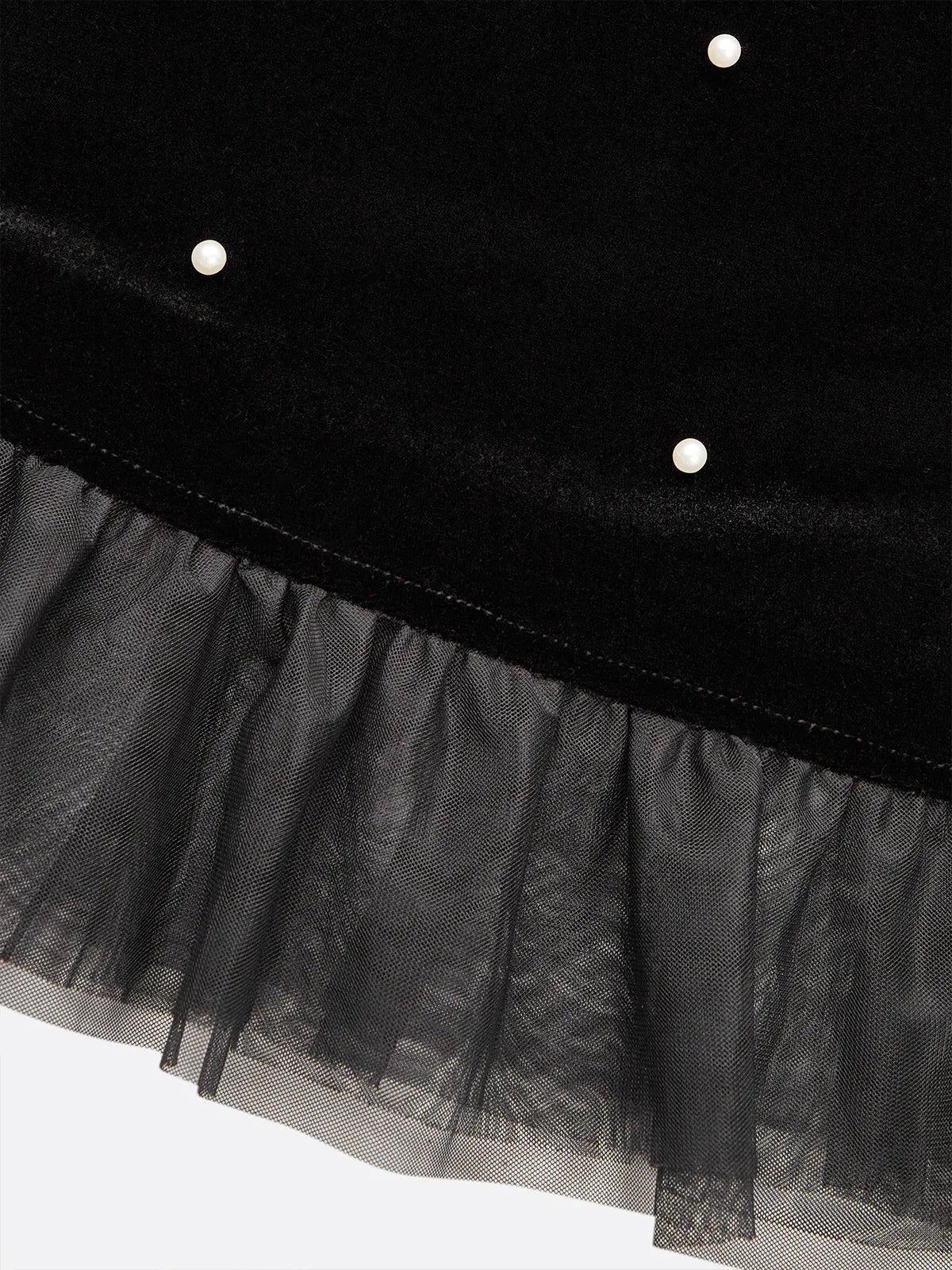 Black Beaded Ruffled Mock Neck Three Quarter Sleeve A-Line Maxi Velvet Dress