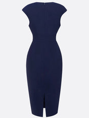 Purplish Blue Ruched Crew Neck Sleeveless Sheath Midi Dress