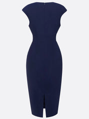 Purplish Blue Ruched Crew Neck Sleeveless Sheath Midi Dress