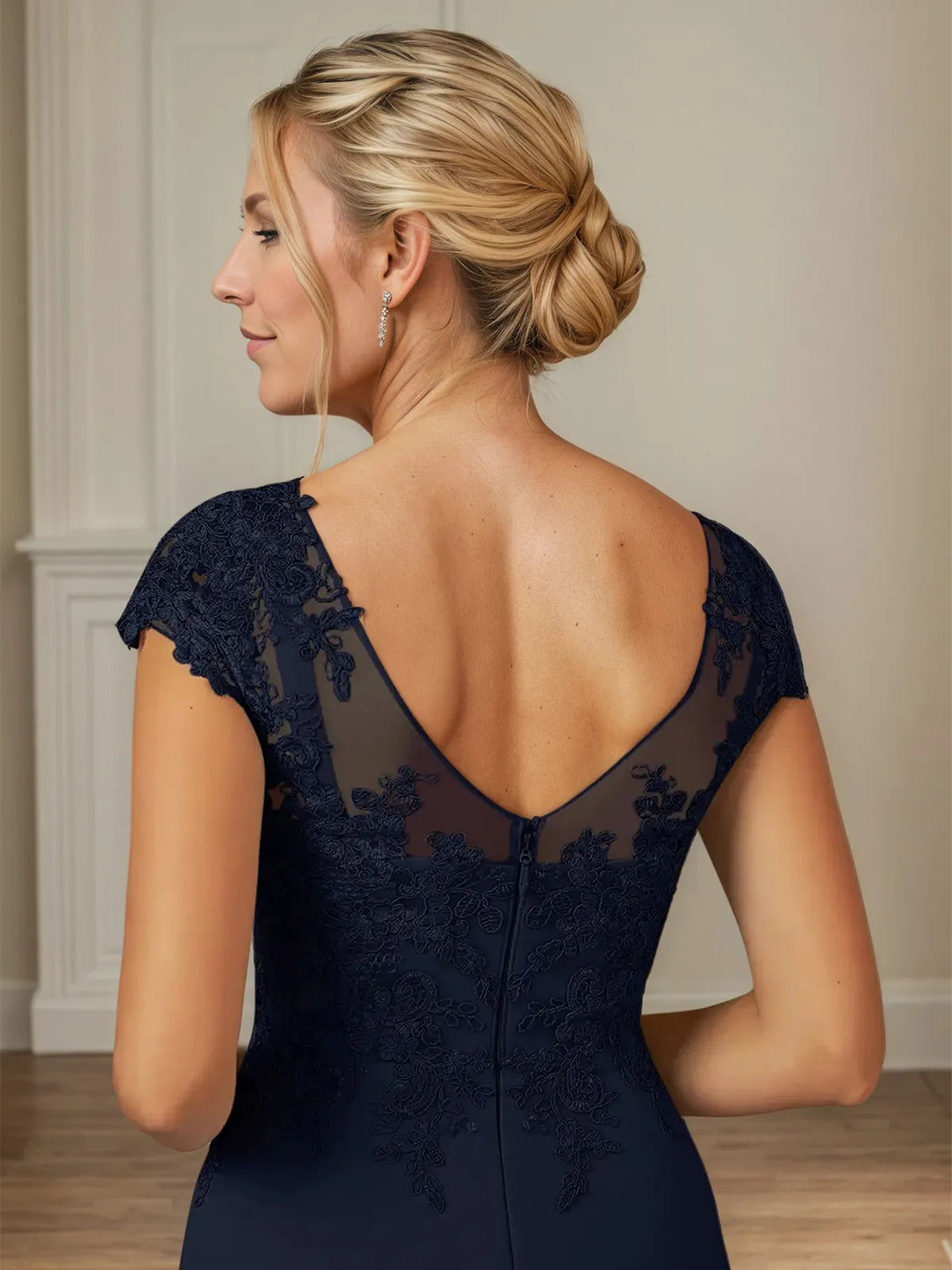 A Line Scoop Neck Cap Sleeves Ankle Length Chiffon Mother of the Bride Dress