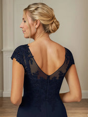A Line Scoop Neck Cap Sleeves Ankle Length Chiffon Mother of the Bride Dress