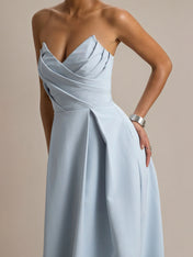 Powder Blue A Line Stretch Crepe Sweetheart Ankle Length Dress