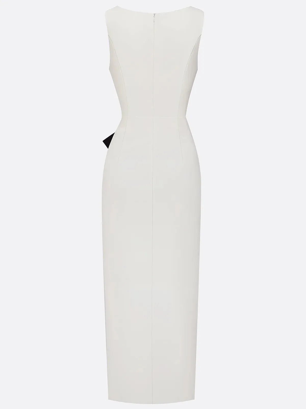 White Piping Classic Crew Neck Sleeveless Sheath Maxi Dress