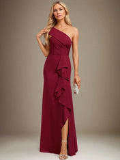 Trumpet/Mermaid One Shoulder Floor-Length Chiffon Evening Dress With Cascading Ruffles