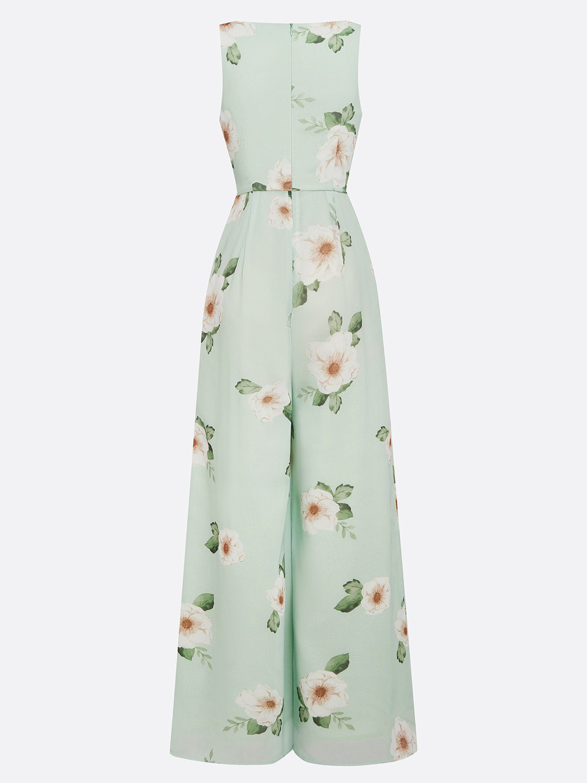 Light Green Floral V Neck Regular Fit Chiffon Jumpsuit