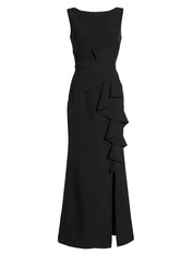 Sheath/Column Stretch Crepe Scoop Neck Sleeveless Floor Length Dress With Ruffles