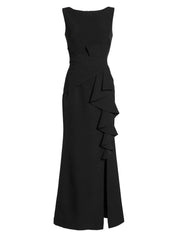 Sheath/Column Stretch Crepe Scoop Neck Sleeveless Floor Length Dress With Ruffles