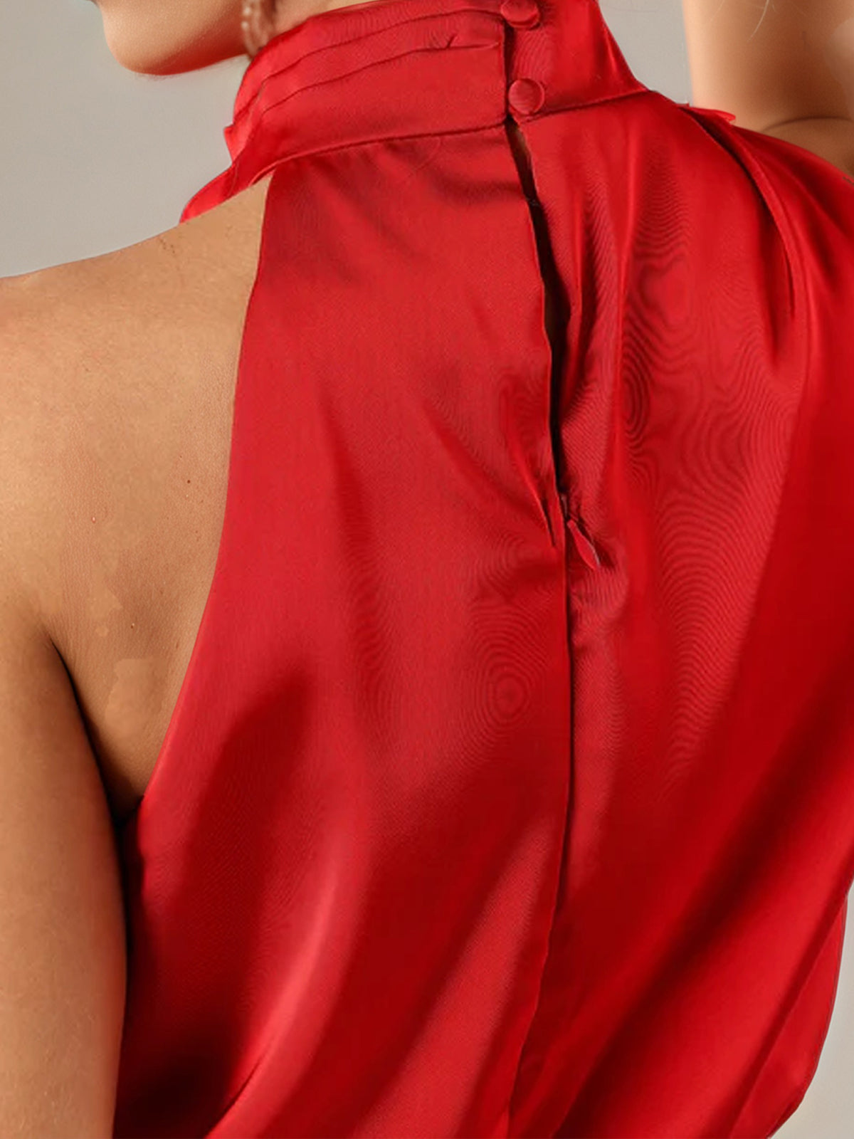 Red Satin Sheath/Column High Neck Sleeveless Ankle Length Bridesmaid Dress