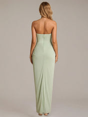 Green Sheath/Column Chiffon Off The Shoulder Sleeveless Floor Length Dresses