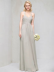 A-Line Sweetheart Floor-Length Chiffon Lace Bridesmaid Dress With Ruffle