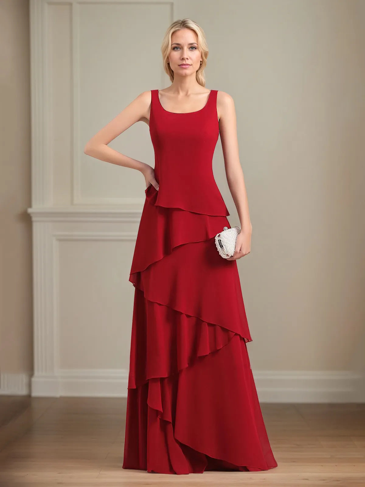 Chiffon Square Neck Sleeveless Floor Length Pleated Mother of the Bride Dresses With Jacket
