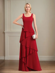 Chiffon Square Neck Sleeveless Floor Length Pleated Mother of the Bride Dresses With Jacket