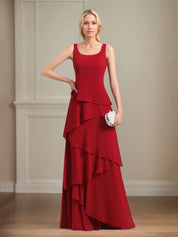 Chiffon Square Neck Sleeveless Floor Length Pleated Mother of the Bride Dresses With Jacket