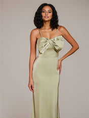 Dusty Sage Sheath/Column Satin Spaghetti Straps Sleeveless Floor-Length Bridesmaid Dresses