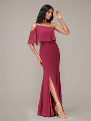 Mulberry Sheath/Column Chiffon One Shoulder Sleeveless Floor-Length Bridesmaid Dresses