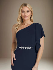 Trumpet/Mermaid Stretch Crepe One Shoulder Short Sleeves Floor Length Dress With Ruffles